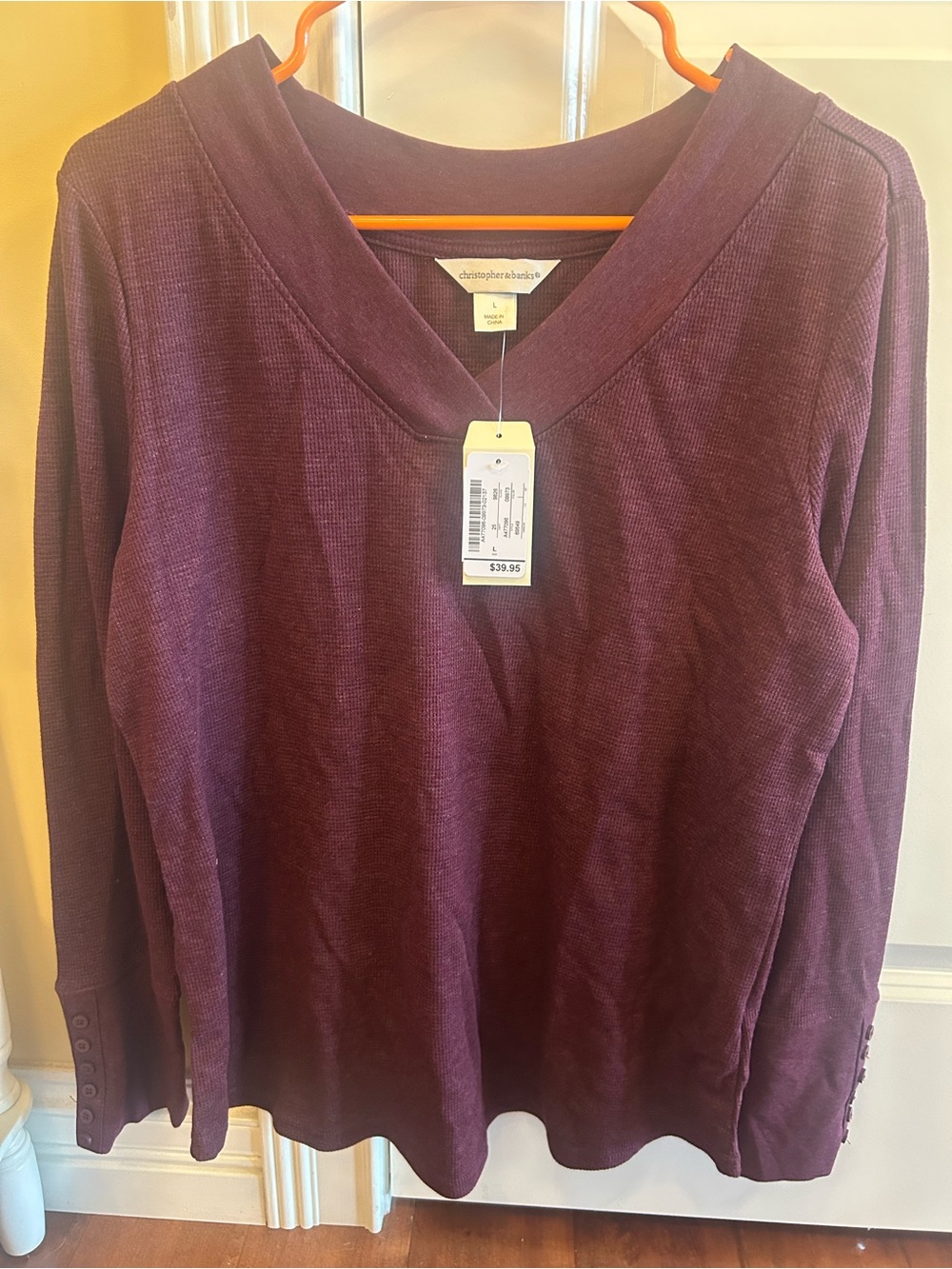 Christopher & Banks Plum V-Neck Long Sleeve Top